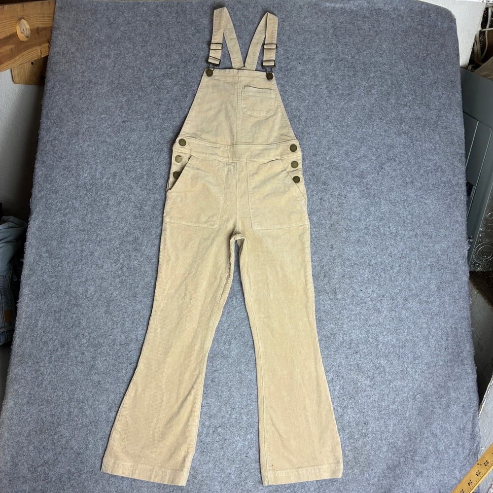 O'Neill Corduroy Overalls Women 25 Tan Excellent Flare Leg Retro Bib Dungarees